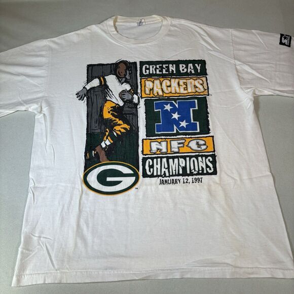 Vintage 1997 Starter Green Bay Packers NFC Champions T-Shirt Sz L Brett Favre - Picture 2 of 10